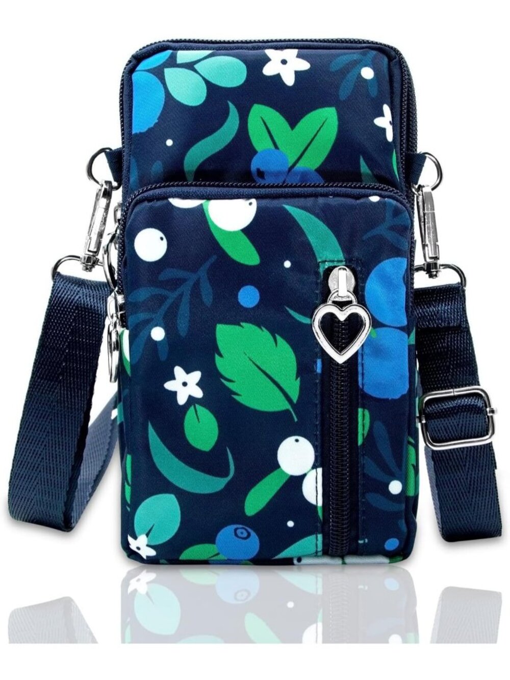 Women's Dark Blue Leaves Lightweight Small Cell Phone Travel Crossbody bags
